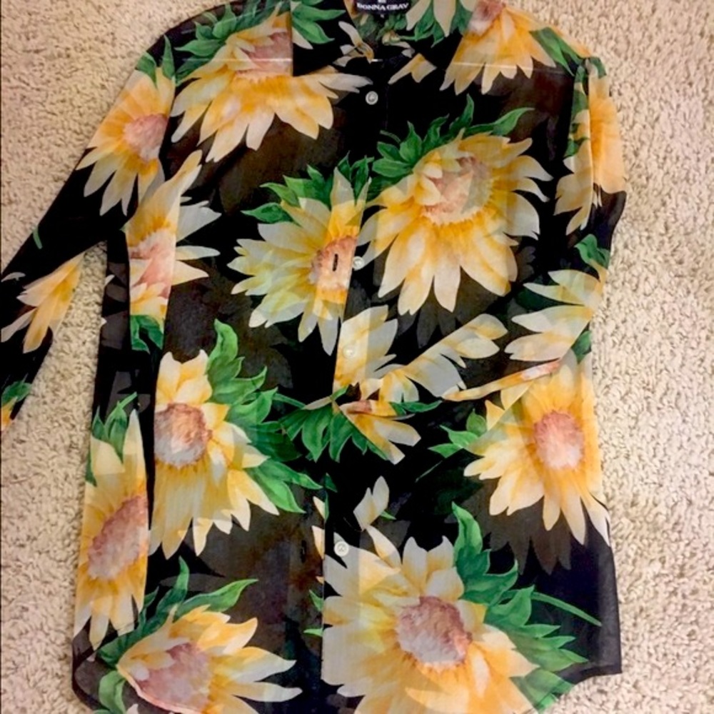 Yellow/black/green floral blouse